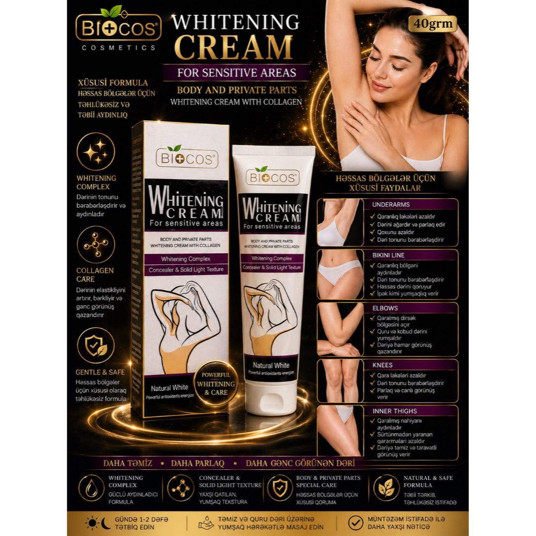 Biocos Whitening Cream for Sensitive Areas – Həssas Bölgələr üçün Ağardıcı Krem