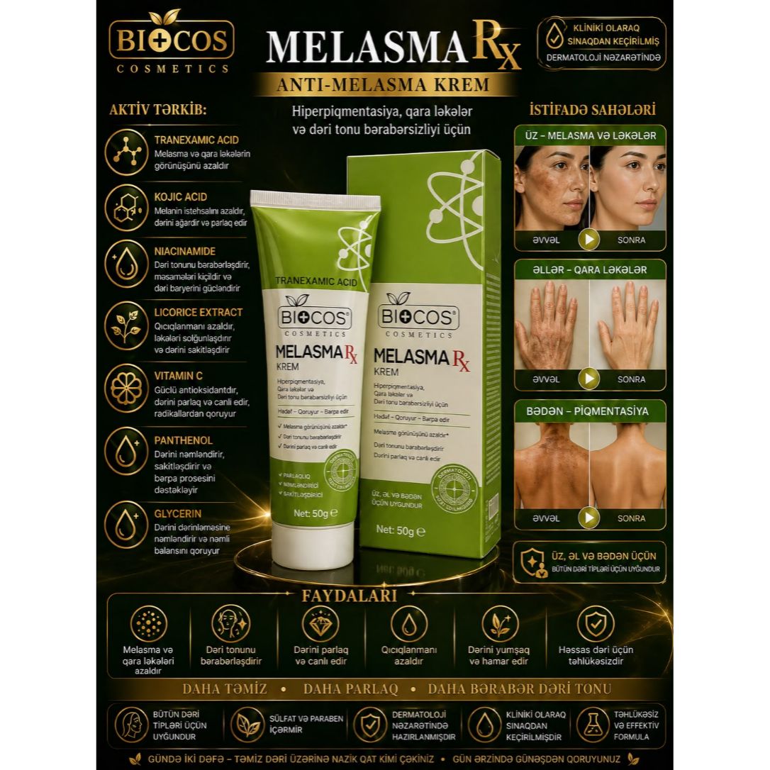 Biocos Melasma Rx Krem – Melazma, Piqment və Günəş Ləkələrinə Qarşı Üz Kremi